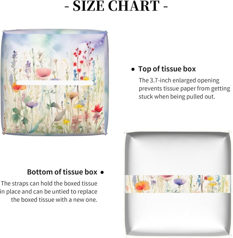 sndheke Watercolor Flower Tissue Box Cover Square,Colorful Flowers Tissue Box Holder Waterproof Leather Facial Paper Organizer Dispenser for Bathroom Home Car Nightstand Vanity Desk - Image 5